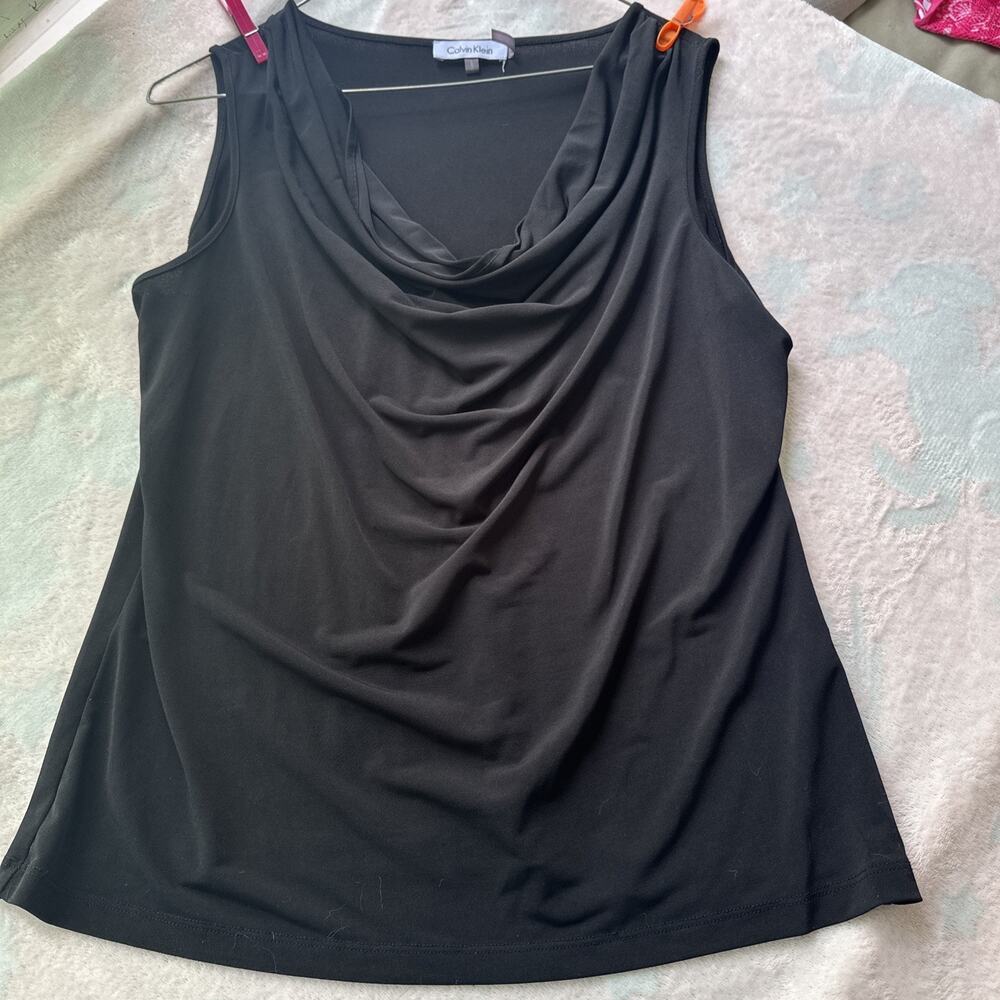 calvin klein Women Top Black Cocktail Party Sleeveless Elegant Stretch Sz Lg
